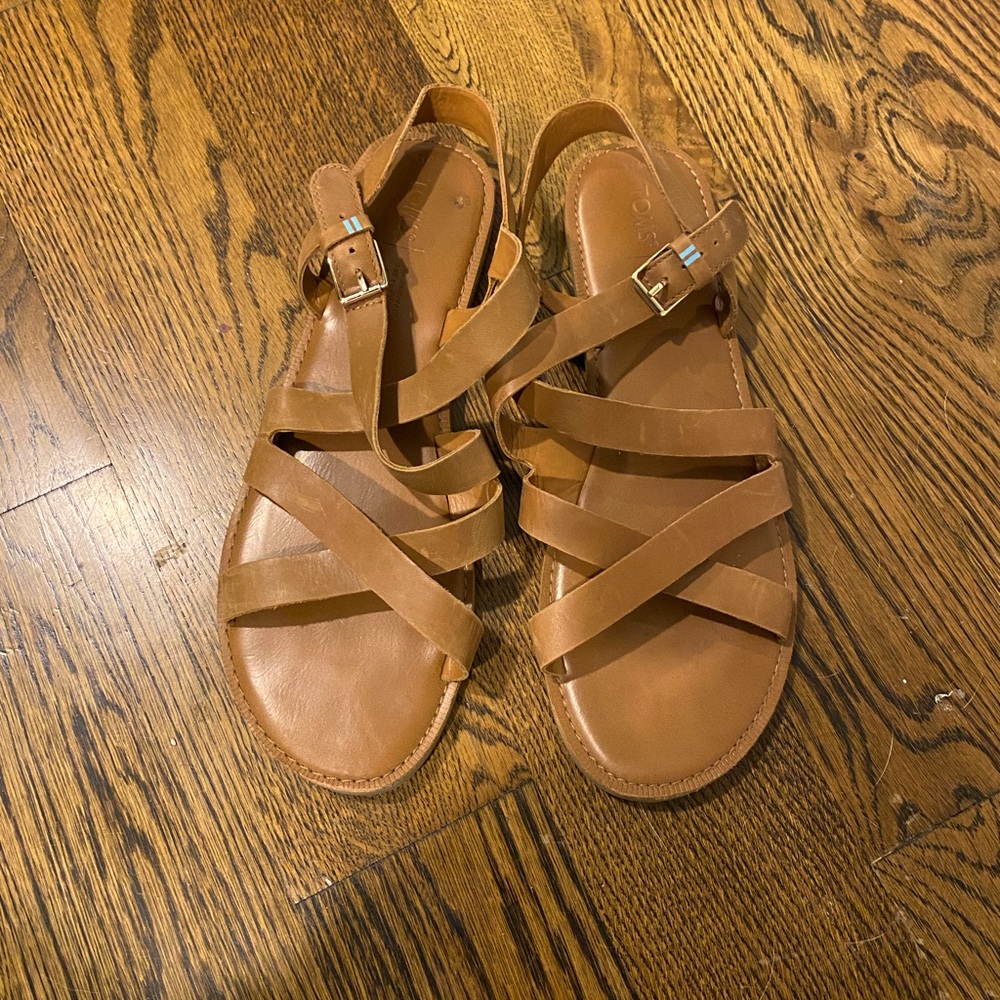 Sandals, flat, vegan leather, brown